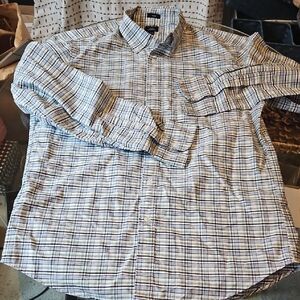 J. Crew Men's Blue, Green and White Plaid Slim Flex Oxford Shirt in Large